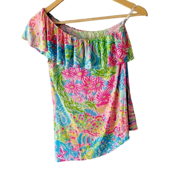 Lilly Pulitzer One Shoulder Top Bright Colored Floral Print Size XS - Picture 2 of 5